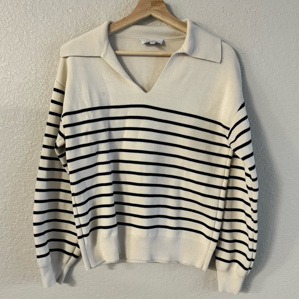 & Other Stories Sailor Stripe Nautical Pull Over Collar Sweater Cream Navy S